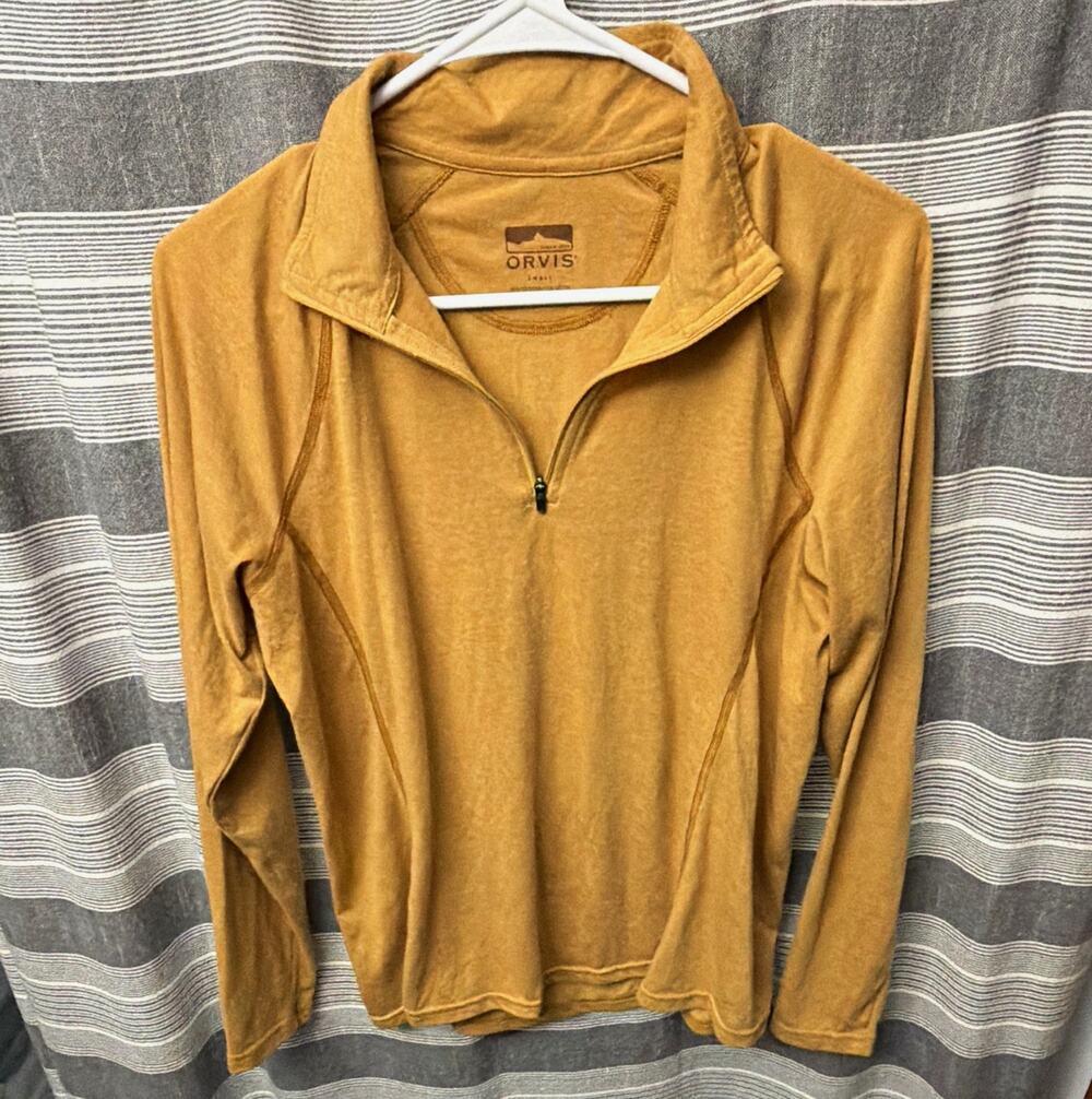 Orvis Men's 1/4 Zip Mock Neck Pullover Long Sleeve Regular S Tan